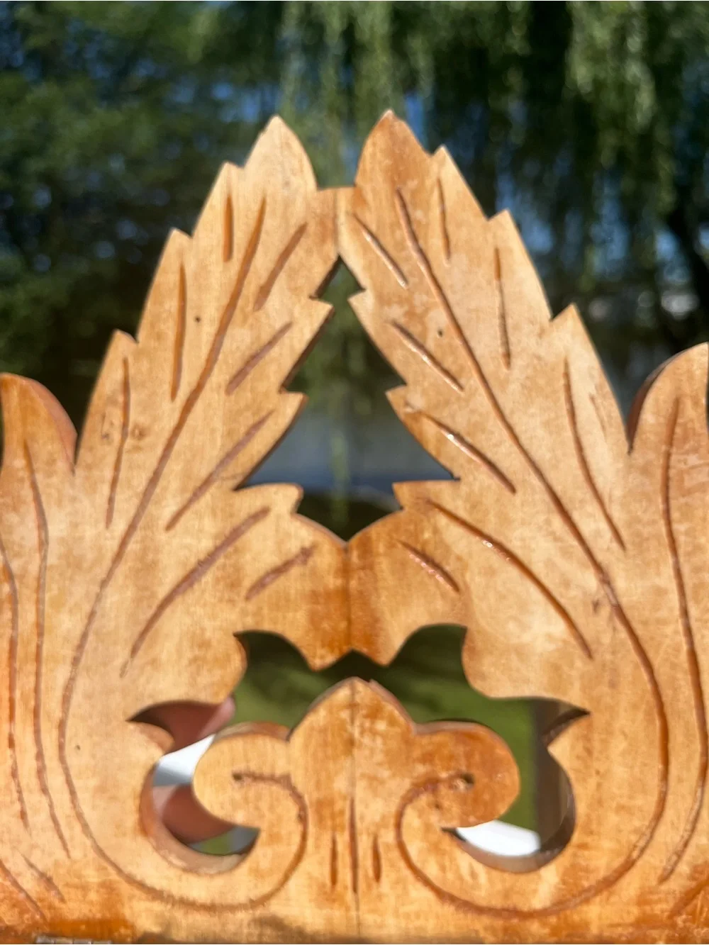 Hand-Carved Wooden Wall Shelf - distressed naturel wood